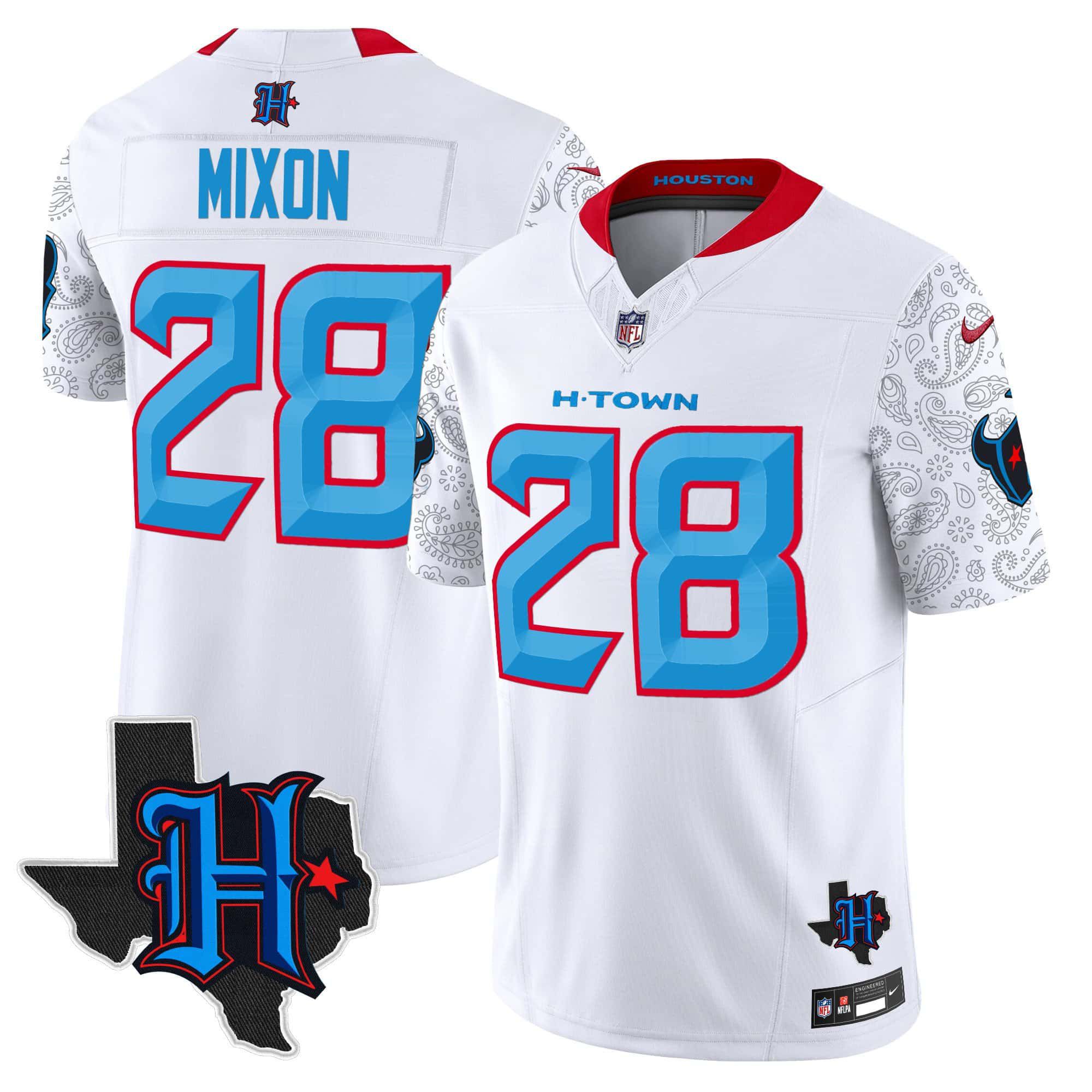 Men Houston Texans 28 Mixon White 2024 Nike Texas Patch Vapor Limited NFL Jersey